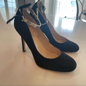 Ivanka Trump black heels with gold ankle strap